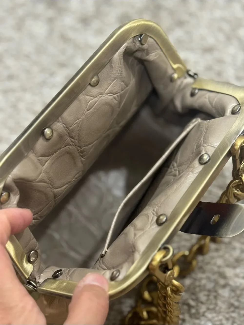Floral Embossed Cowhide Handmade Unique Rivet Frame Bag, Retro Style Leather Bag